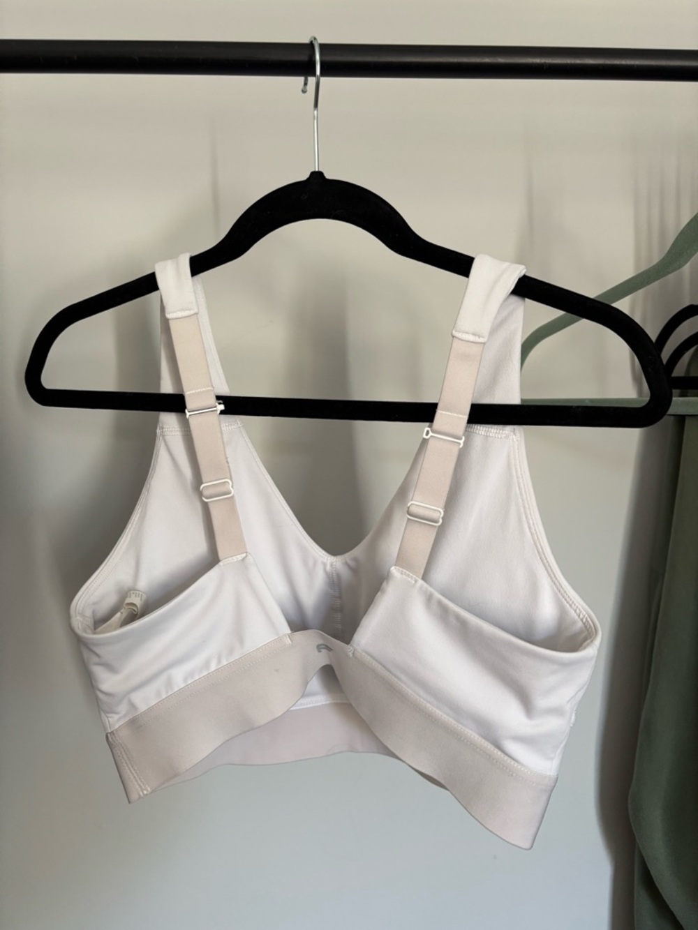 Fabletics White V-Neck Sports Bra with Light Beige Band - Picture 3 of 5